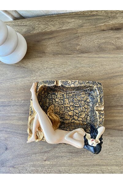 Royal Dekoratif Kadın Figürlü Küllük Gold 12x10 cm Tasarım Kül Tabağı Kül Tablası Ev Cafe