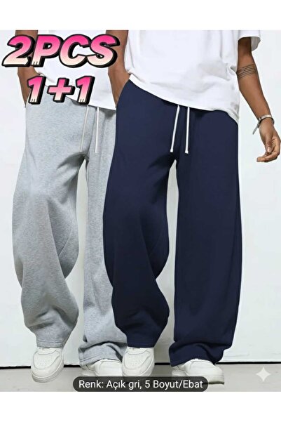 modlux قطعتان من بنطلونات رياضية شتوية واسعة الساقين باللون الرمادي والأزرق ا...