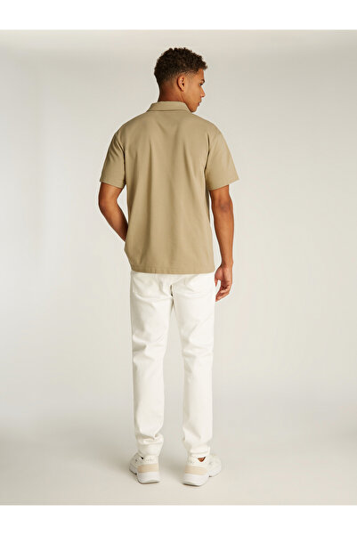 Calvin Klein Men Tree House Short Sleeve Logo Tape Zipper Neck Polo T-Shirt