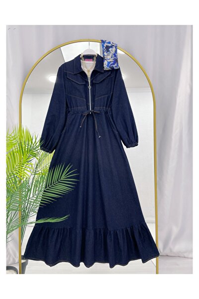 YEDİLALE Спідниця-кльош з рукавами та поясом на блискавці, джинсова сукня [розмір 38\48, довжина 140 см]