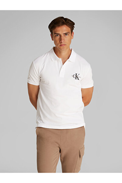 Calvin Klein Men Bright White Short Sleeve Monologo Polo T-Shirt