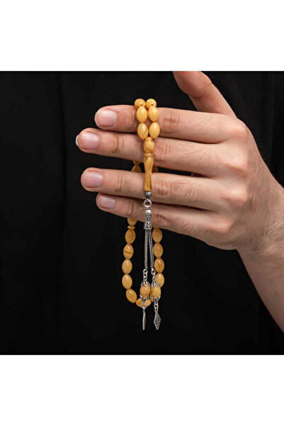 BRTsilver خرز صلاة عنبر مجعد بشرابة فضية