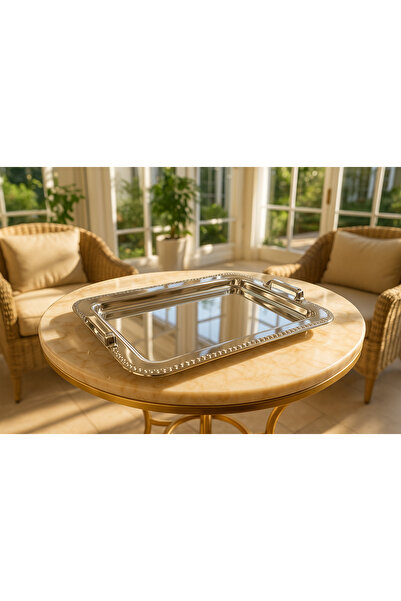 Davet Paslanmaz Çelik Çay Tepsisi - Hasır Desenli Paslanmaz Çelik Tepsisi - 1...