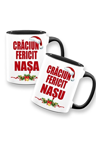 OEM Set 2 căni cu mesajul „Crăciun fericit, naș/nașul”, Betaprint, Model 4, c...