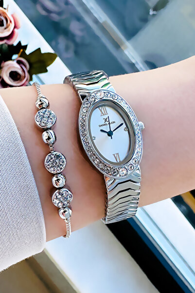 Daniel Klein Original Oval Case Women's Wristwatch, Waterproof Silver Color Steel Band - Bracelet Gift Dkby2051C5