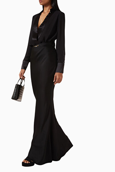 Elisabetta Franchi Mermaid Saten Krep Uzun Etek, Zincir Detaylı Şık Tasarım