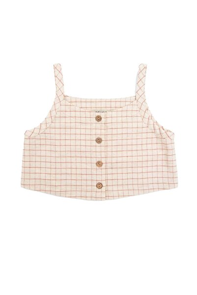Ozmoz By Mukadder Özden Plaid Pattern Strap Summer Girls Crop Blouse