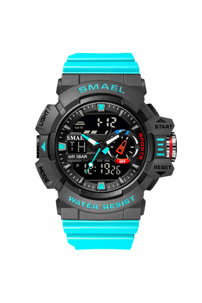 SMAEL Ceas de mână sport cu dublă oră pentru bărbați, impermeabil și rezistent la șocuri, albastru