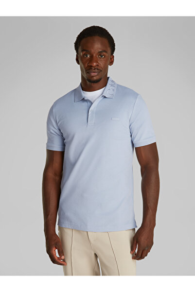 Calvin Klein Men Zen Blue Short Sleeve Stretch Pique Logo Collar Polo T-Shirt