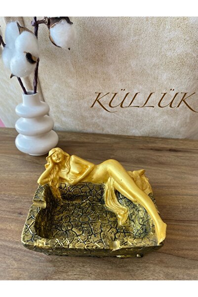 Royal Dekoratif Kadın Figürlü Küllük Gold 12x10 cm Tasarım Kül Tabağı Kül Tablası Ev Cafe