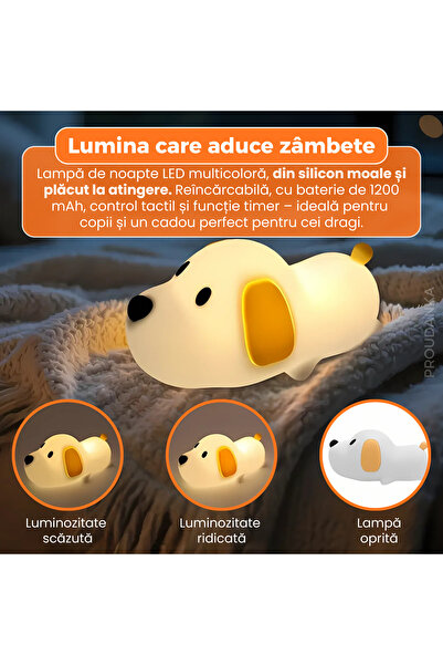 PROUDANKA LED night light, multicolor, child-safe, soft silicone, rechargeable, puppy