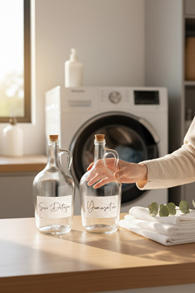 zezedesing Girid Series Sıvı Deterjan ve Yumuşatıcı Şişesi 1500ML Şeffaf etiketli