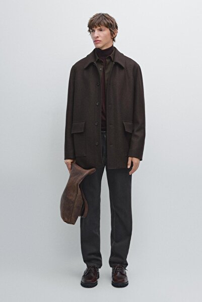 Massimo Dutti Orta boy balıksırtı yün karışımlı kaban