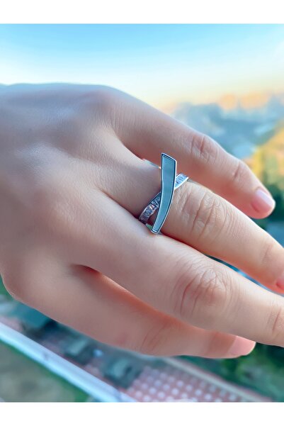 VEGALUXE Steel Design Stone-Inlaid Silver Color Ring Adjustable to Fit Finger. Does Not Tarnish.