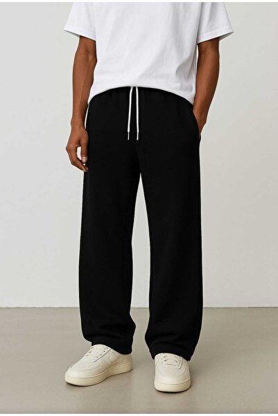 BERYY MODA بنطلون رياضي شتوي أسود واسع الساقين