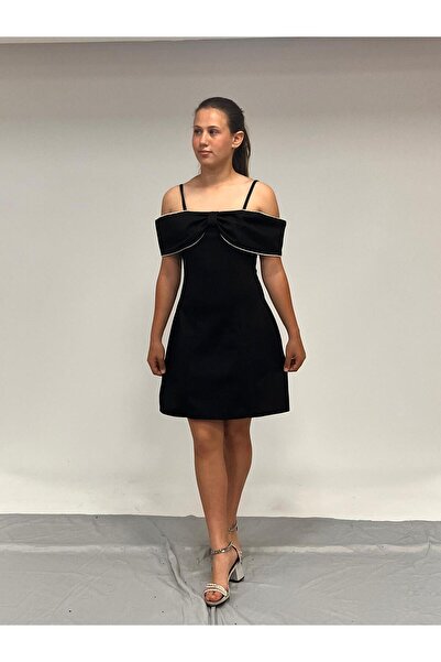 BUTİKHAPPYKİDS Siyah Fiyonk Detaylı Mini Abiye Elbise 10-16 yaş