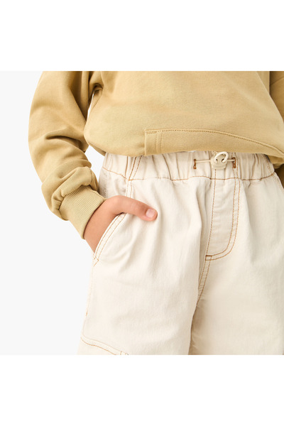 Lee Cooper Solid Cargo Pants with Elasticated Waistband and Cord Lock