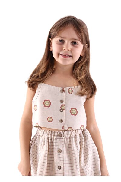 Ozmoz By Mukadder Özden Floral Patterned Strappy Summer Girls Crop Blouse