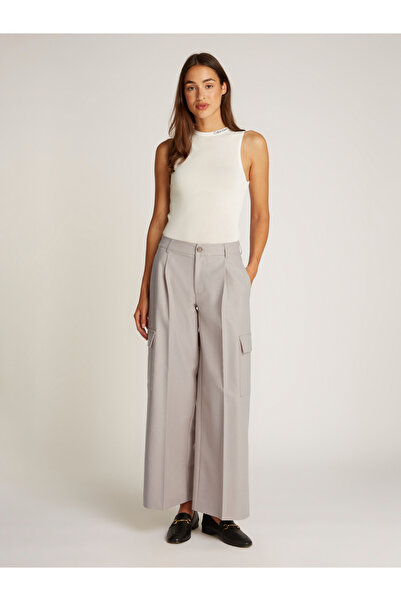 Calvin Klein Women Taupe Grey Heather Relaxed Tailored Cargo Trousers