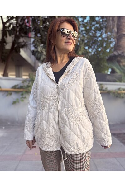 DenizEge Guipure Heart Detail Jacket Stone