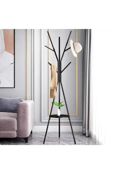 Rovitech Clothes rack with wooden support for accessories, 9 hooks, carbon st...