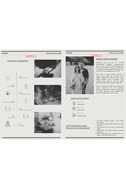 Atölyer DÜĞÜN GAZETESİ A4 BOYUTUNDA KİŞİYE ÖZEL TASARIMLI DÜĞÜN, NİŞAN, SÖZ GAZETESİ DERGİSİ 2 ADET