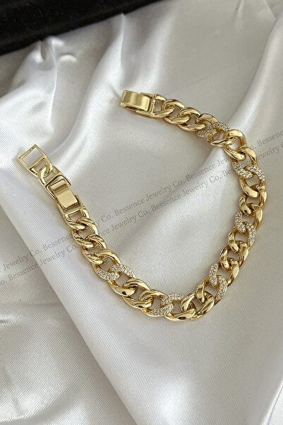 VELİT VOLA Xuping Kalın Halka Zirkon Taşlı VIP 14K GOLD Çelik Bileklik - 17CM...