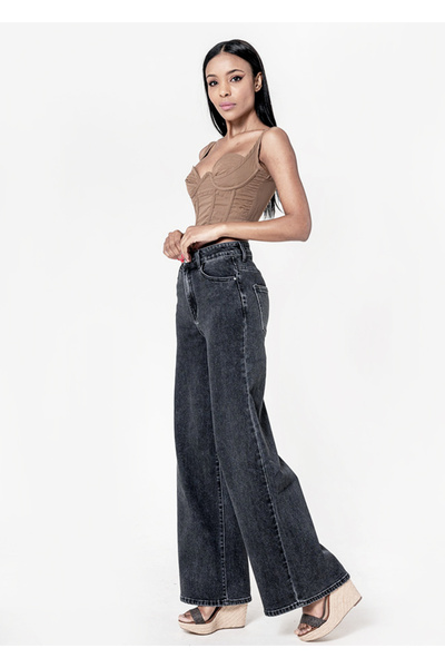 Nina Carter γυναικείο μαύρο τζιν με φαρδύ πόδι B-YY300-7 M10