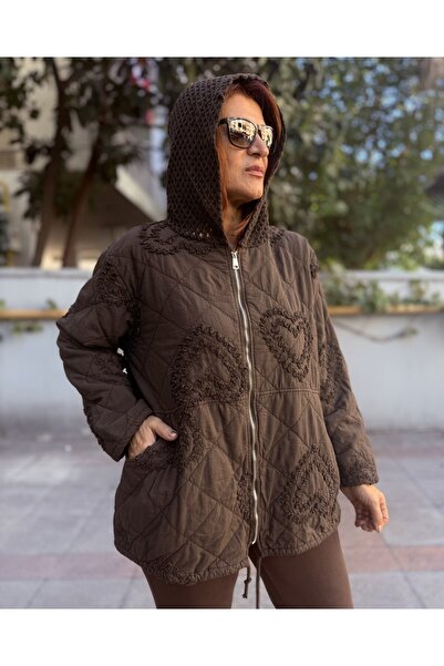 DenizEge Яке с дантелени сърца, цвят кафе