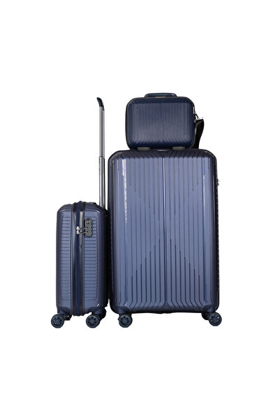 GROUND Sirius Büyük ve Kabin Boy Valiz + Makyaj Çantası - Denim - 10728