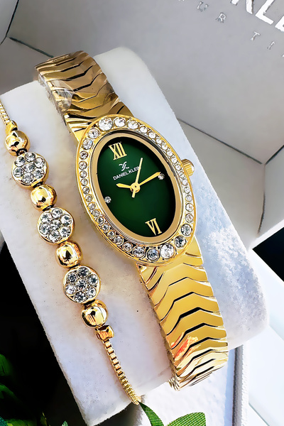 Daniel Klein Orijinal Oval Kasa Kadın Kol Saati, Su Geçirmez Gold Renk Çelik Kordon - Bileklik Hediye DKBY2051C2