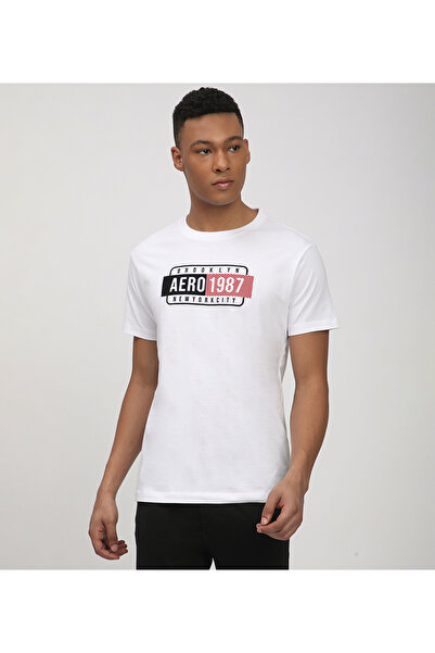 Aeropostale تي شيرت رجالي أبيض برسومات هوائية