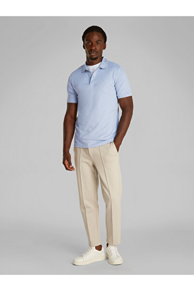 Calvin Klein Men Zen Blue Short Sleeve Stretch Pique Logo Collar Polo T-Shirt