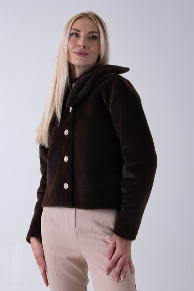 Feminist Omuz Fiyonk Detaylı Düğme Kapamalı Kaşe Ceket Kahve 41630060