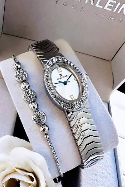 Daniel Klein Original Oval Case Women's Wristwatch, Waterproof Silver Color Steel Band - Bracelet Gift Dkby2051C5