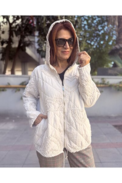 DenizEge Guipure Heart Detail Jacket Stone