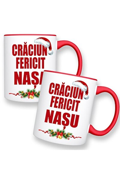 OEM Set de 2 căni cu mesajul: „Crăciun fericit, naș/nașă”