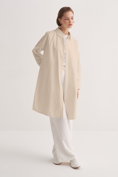 EBU Prive Women's Organic Cotton Long Basic Shirt Beige
