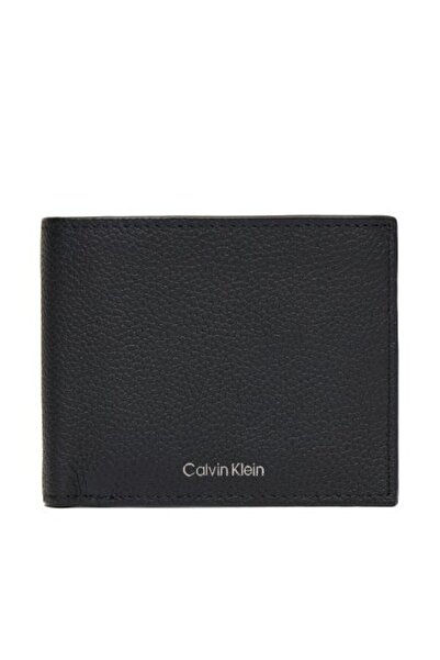 Calvin Klein Ανδρικό δερμάτινο πορτοφόλι με ίσιο μαύρο χρώμα με θήκη για μετρ...