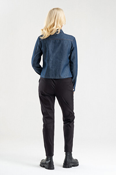 Bold & Young Women's Blue Buttoned Pocket Jean Shirt