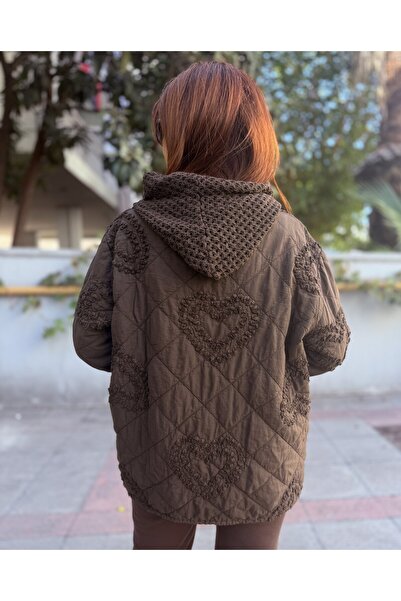 DenizEge Яке с дантелени сърца, цвят кафе