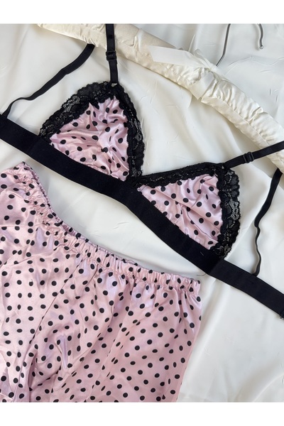 ROZENİN LINGERIE Desenli Saten Bralet Şort Pijama Takımı