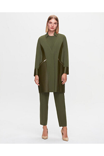 MISS DALIDA T25K-8023 Deri Detaylı Triko Ceket FARAD-GREEN