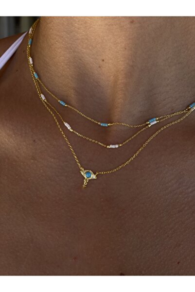 Sade Accessory Turkuaz Taşlı Vintage Göz Kolye