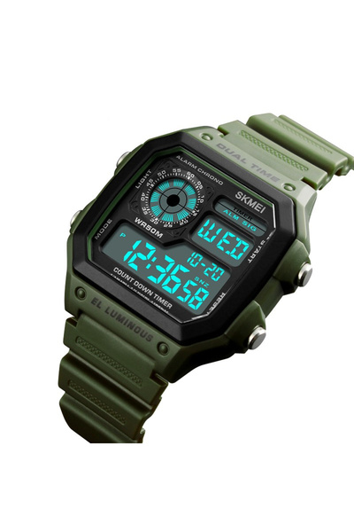 Skmei Ανδρικό Ρολόι Sport Πολυλειτουργικό Ψηφιακό Ξυπνητήρι Casual Πράσινο Στρατού