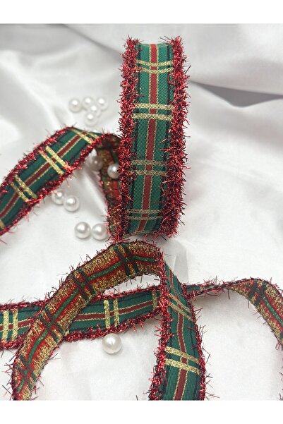 E Elmas Simli Yılbaşı Ekose Kurdele ( 2 metre 2.5cm )