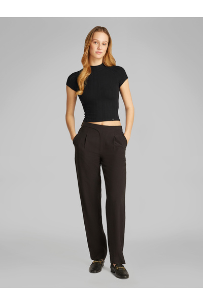 Calvin Klein Women Black Slim Textured Rib T-shirt
