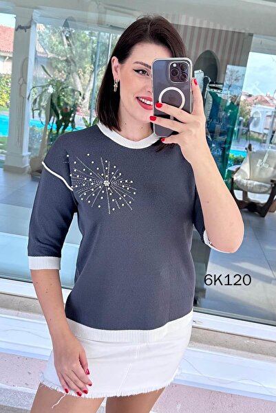 İnce Topuk بلوزة تريكو بتفاصيل لؤلؤية 6K120