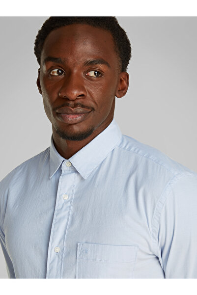 Calvin Klein Men Zen Blue Long Sleeve Logo Detail Chambray Shirt