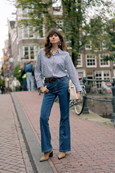 Oraije Blugi evazat pentru femei, albastru închis B-JD292F-6